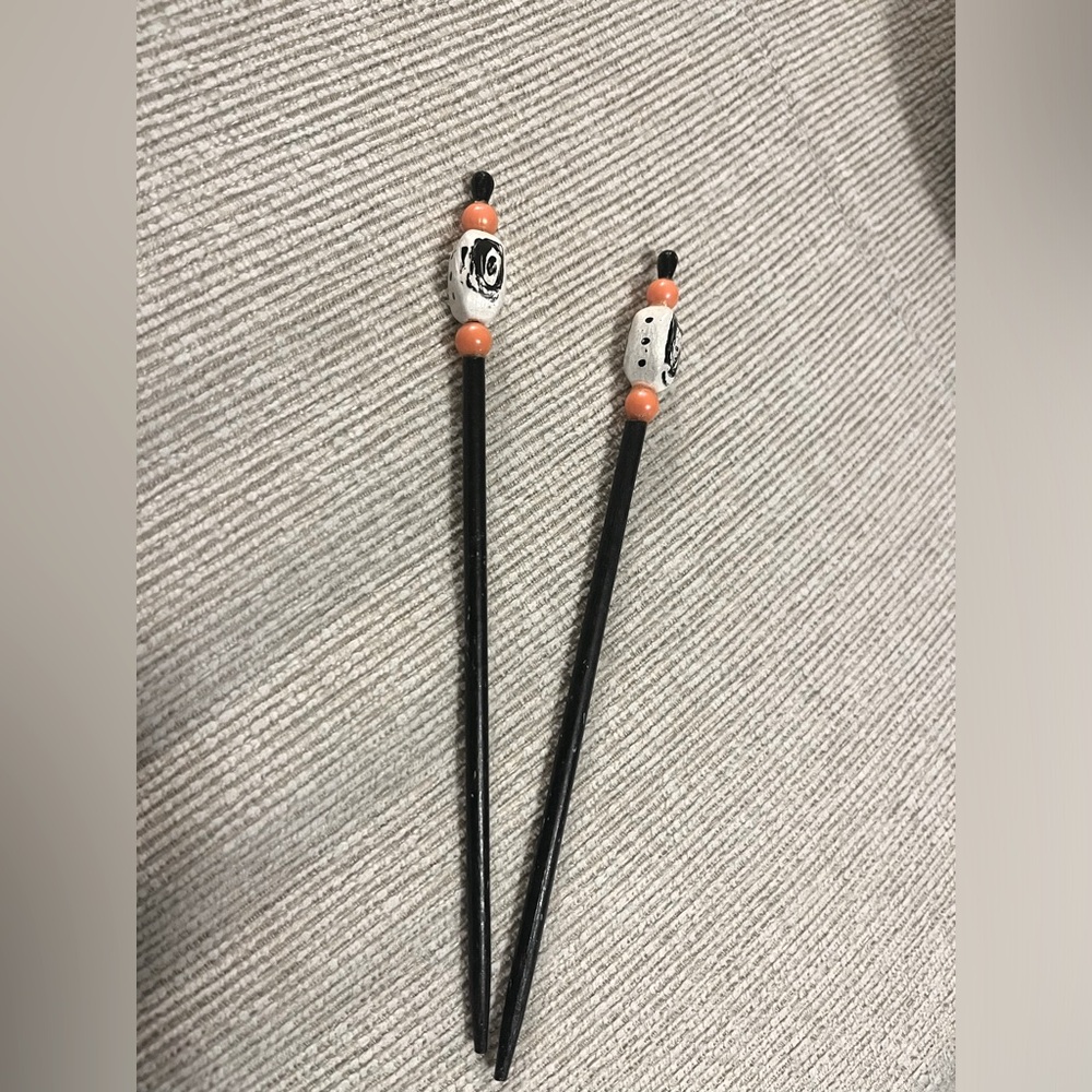 Black and Orange Abstract Hair Sticks